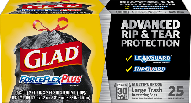 Glad ForceFlex Plus 30 gal No Scent Trash Bags Drawstring 25 pk (Pack of 6)