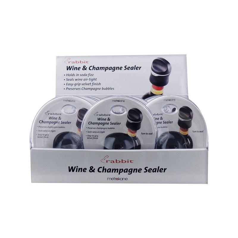 Rabbit Black Rubber/Stainless Steel Wine and Champagne Sealer (Pack of 12)
