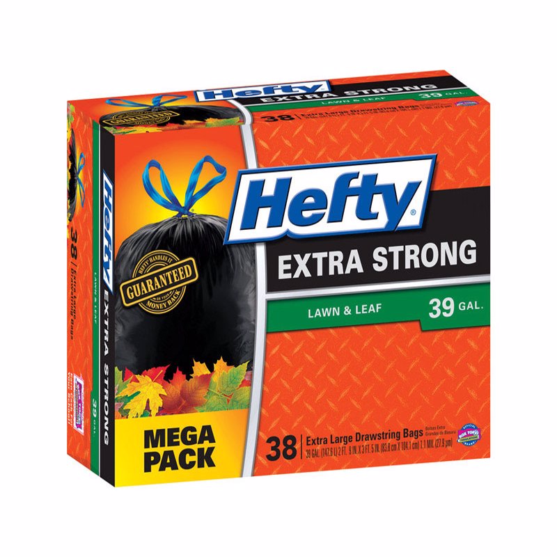Hefty Extra Strong 39 gal No Scent Lawn and Leaf Bags Drawstring 38 pk (Pack of 3)