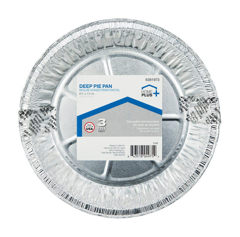 Home Plus Durable Foil 8-1/4 in. W X 8-1/4 in. L Deep Pie Dish Silver 3 pk (Pack of 12)