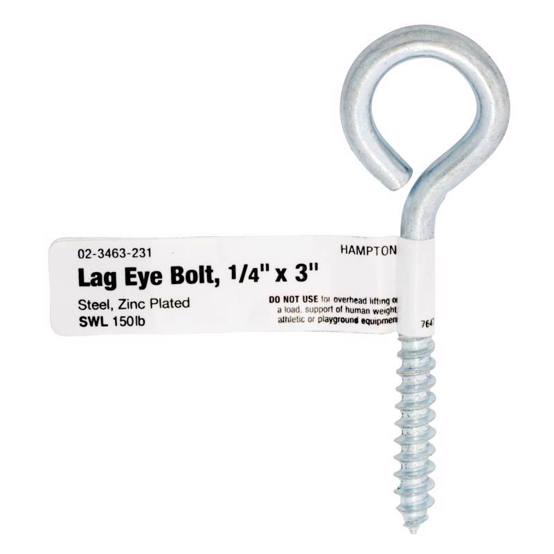 Hampton 1/4 in. X 3 in. L Zinc-Plated Steel Lag Thread Eyebolt (Pack of 10)