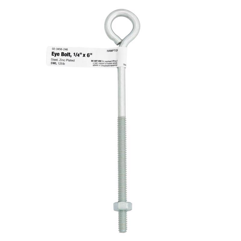 Hampton 1/4 in. X 6 in. L Zinc-Plated Steel Eyebolt Nut Included (Pack of 10)