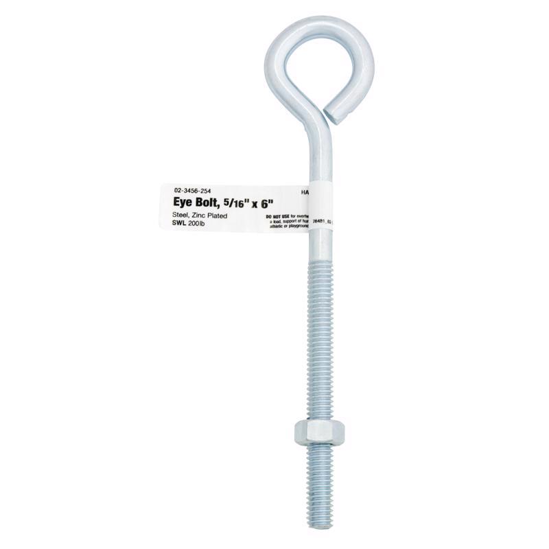 Hampton 5/16 in. X 6 in. L Zinc-Plated Steel Eyebolt Nut Included (Pack of 10)