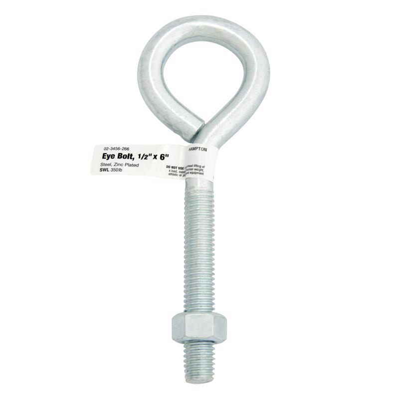 Hampton 1/2 in. X 6 in. L Zinc-Plated Steel Eyebolt Nut Included (Pack of 5)