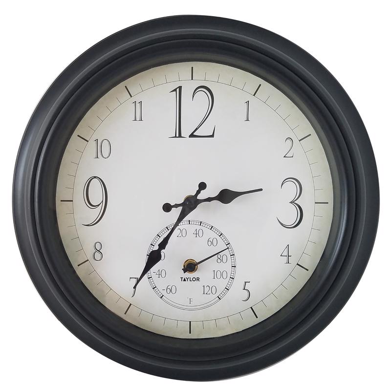 Taylor Clock/Thermometer Plastic Black 14 in. (Pack of 2)