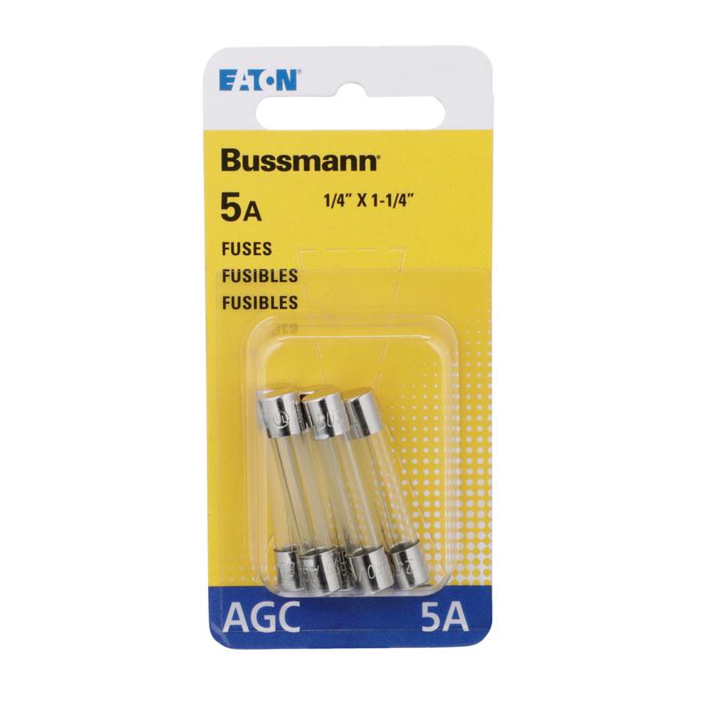 Bussmann 5 amps AGC Clear Glass Tube Fuse 5 pk (Pack of 5)