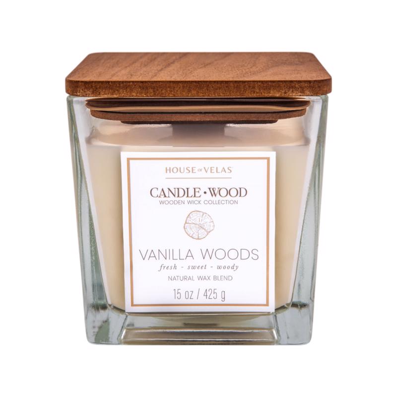 House of Velas Candlewood White Vanilla Woods Scent Candle 15 oz (Pack of 4)