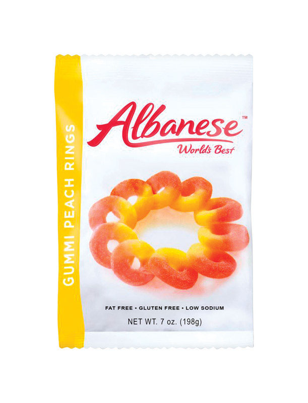 Albanese Rings Peach Gummi Candy 7 oz (Pack of 12)