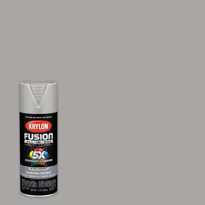 Krylon Fusion All-In-One Satin Pewter Gray Paint+Primer Spray Paint 12 oz (Pack of 6)