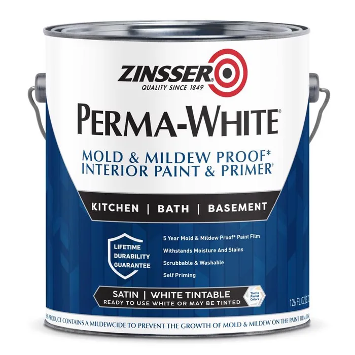 Zinsser Perma-White Satin White Water-Based Mold and Mildew-Proof Paint Interior 1 gal (Pack of 2)