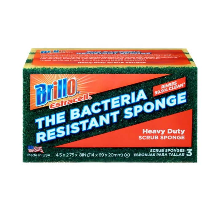 Brillo Estracell Heavy Duty Antibacterial Scrubber Sponge For Kitchen 4.9 in. L 3 pc (Pack of 8)