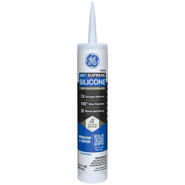 GE Supreme Clear Silicone Window and Door Sealant 10.1 oz (Pack of 12)