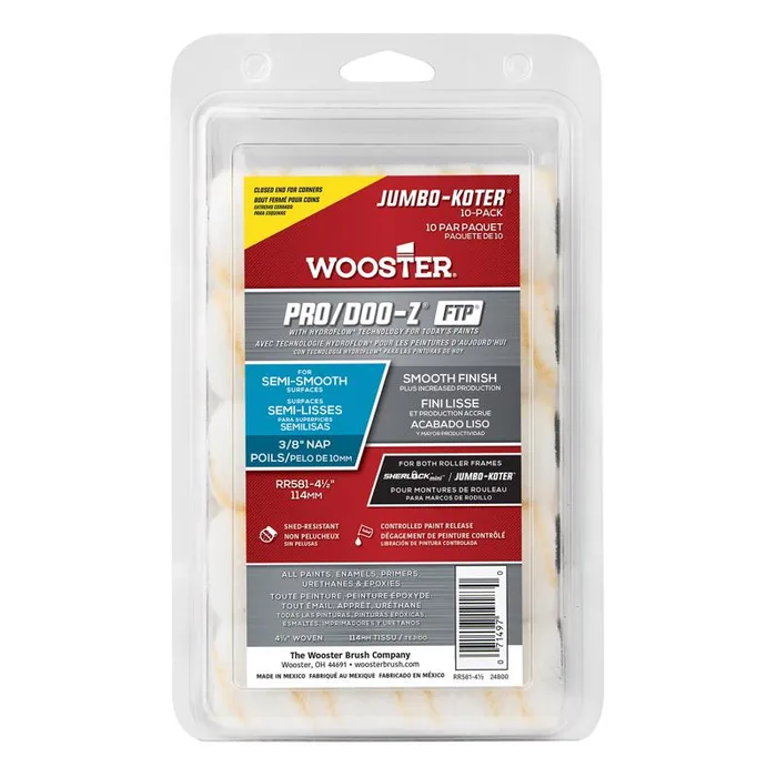 Wooster Pro/Doo-Z Fabric 4.5 in. W X 3/8 in. Jumbo Paint Roller Cover 10 pk (Pack of 4)