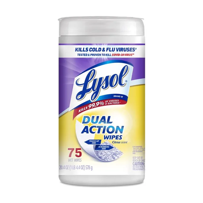Lysol Dual Action Fiber Weave Antibacterial Wipes 75 pk (Pack of 6)