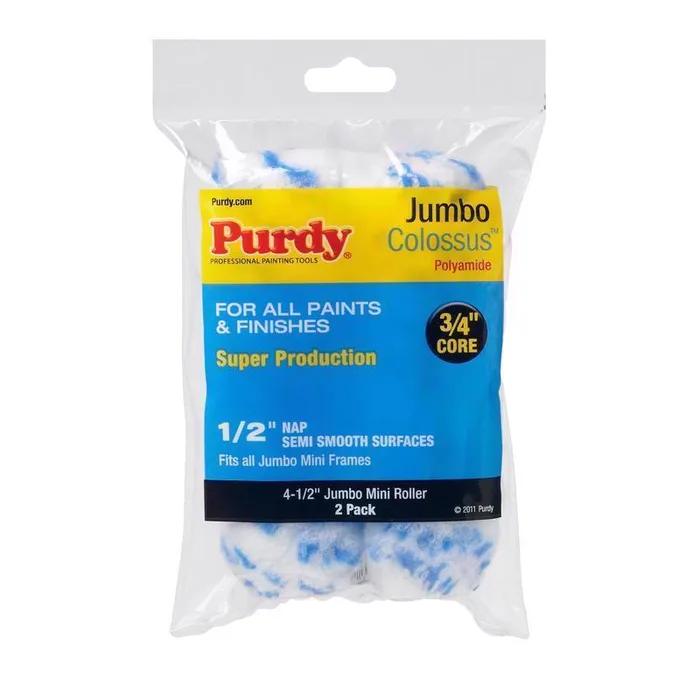 Purdy Colossus Polyamide Fabric 4-1/2 in. W X 1/2 in. Jumbo Mini Paint Roller Cover 2 pk (Pack of 6)