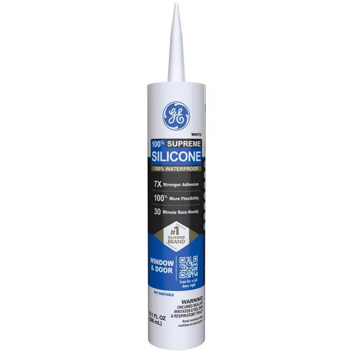 GE Supreme White Silicone Window and Door Sealant 10.1 oz (Pack of 12)
