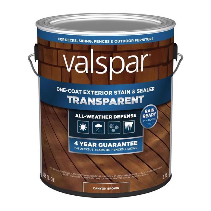 Valspar One-Coat Transparent Canyon Brown Water-Based Acrylic Stain and Sealer 1 gal (Pack of 4)