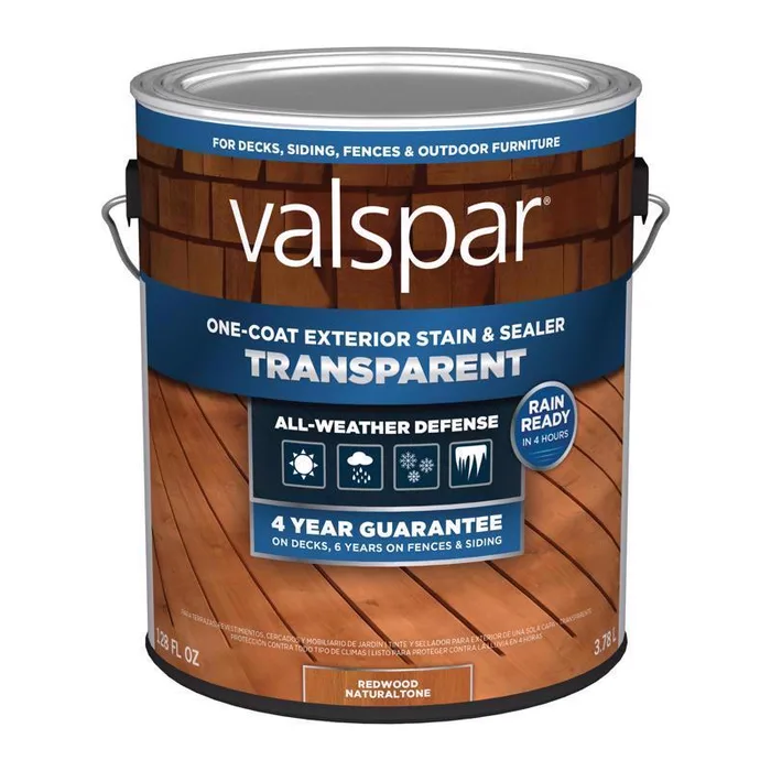 Valspar One-Coat Transparent Redwood Natural tone Water-Based Acrylic Stain and Sealer 1 gal (Pack of 4)