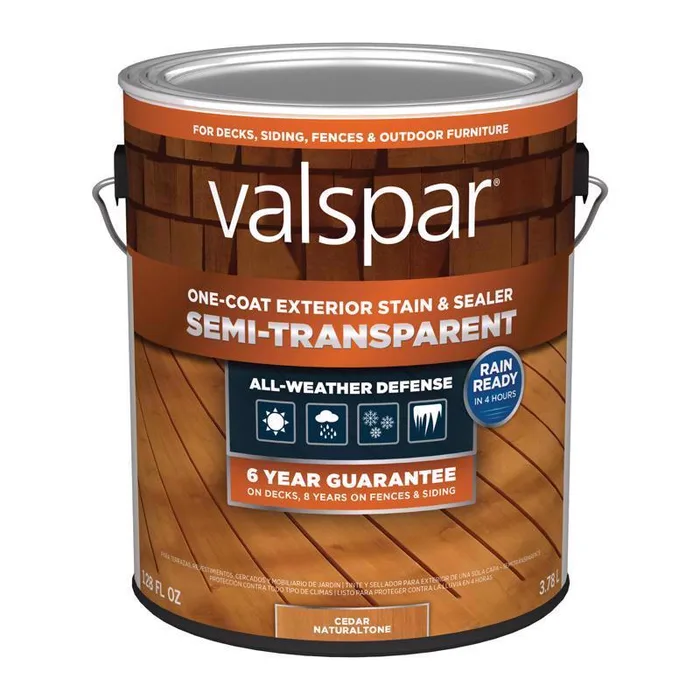 Valspar One-Coat Semi-Transparent Cedar Natural tone Water-Based Acrylic Stain and Sealer 1 gal (Pack of 4)