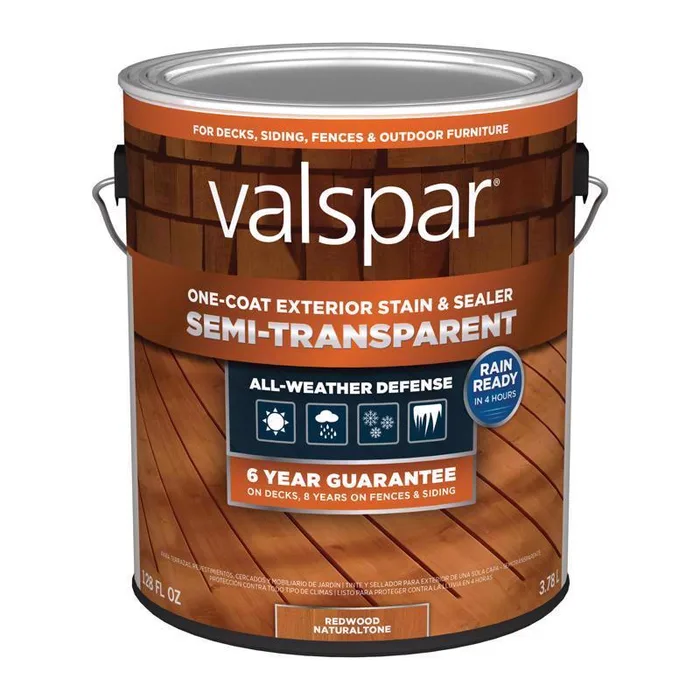Valspar One-Coat Semi-Transparent Redwood Naturaltone Water-Based Acrylic Stain and Sealer 1 gal (Pack of 4)