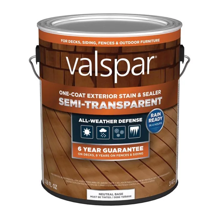 Valspar One-Coat Semi-Transparent Tintable Neutral Base Water-Based Acrylic Stain and Sealer 1 gal (Pack of 4)