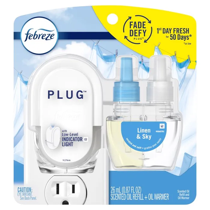 Febreze Plug Linen & Sky Scent Air Freshener Starter Kit 0.87 oz Liquid 1 pk (Pack of 4)