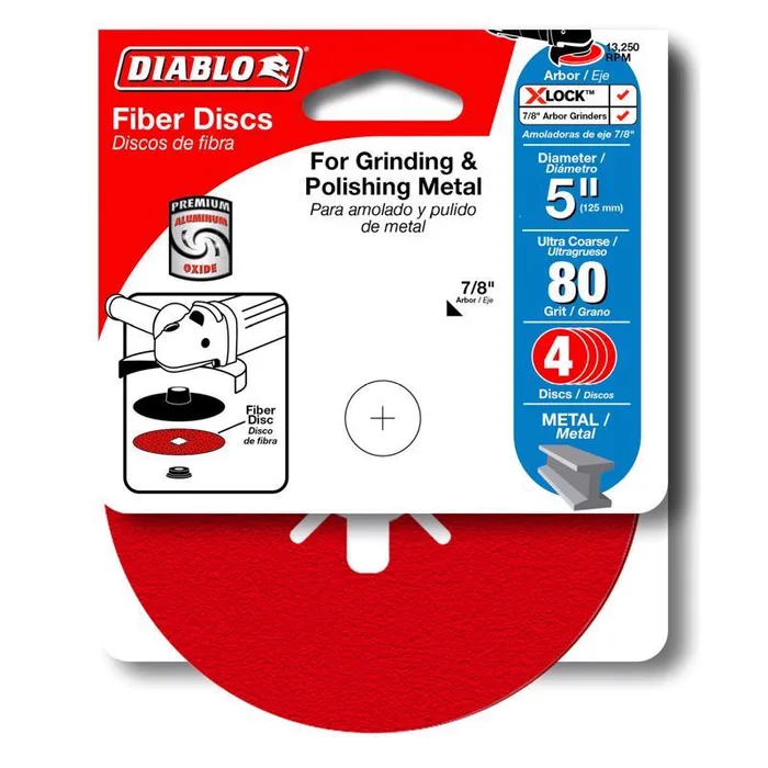 Diablo 5 in. Aluminum Oxide Center Mount Fiber Disc 80 Grit Medium 4 pk