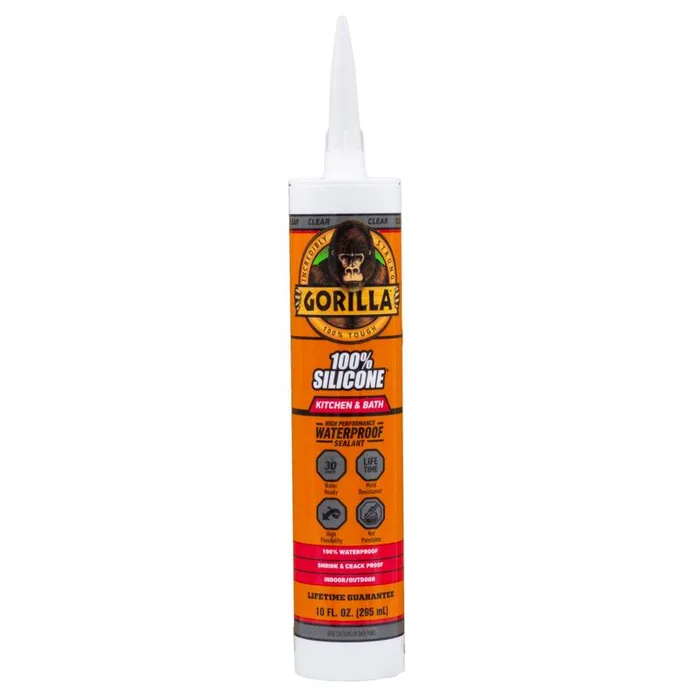 Gorilla Clear Silicone Kitchen and Bath Sealant 10 oz (Pack of 12)