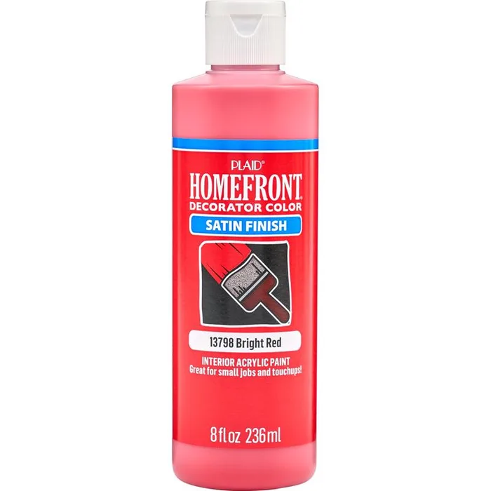 Homefront Satin Bright Red Craft Paint Interior 8 oz (Pack of 3)
