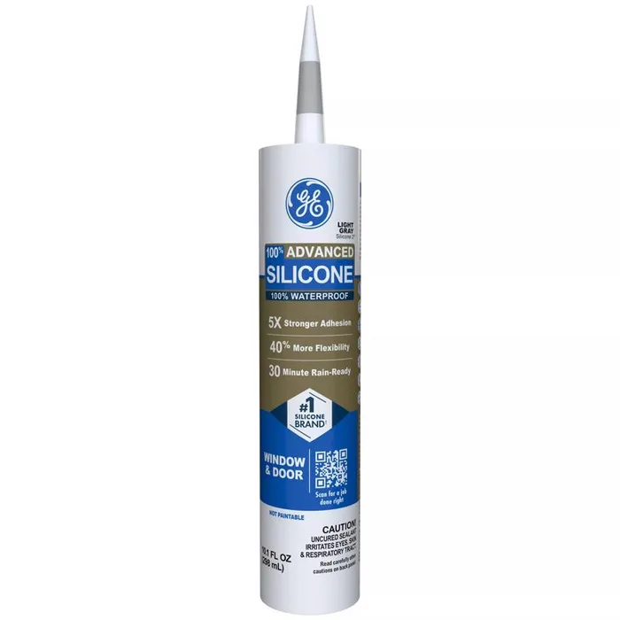 GE Advanced Light Gray Silicone 2 Window and Door Caulk Sealant 10.1 oz (Pack of 12)