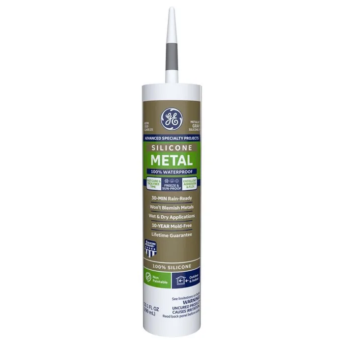 GE Advanced Gray Silicone 2 Metal Gutter Caulk Sealant 10.1 oz (Pack of 12)