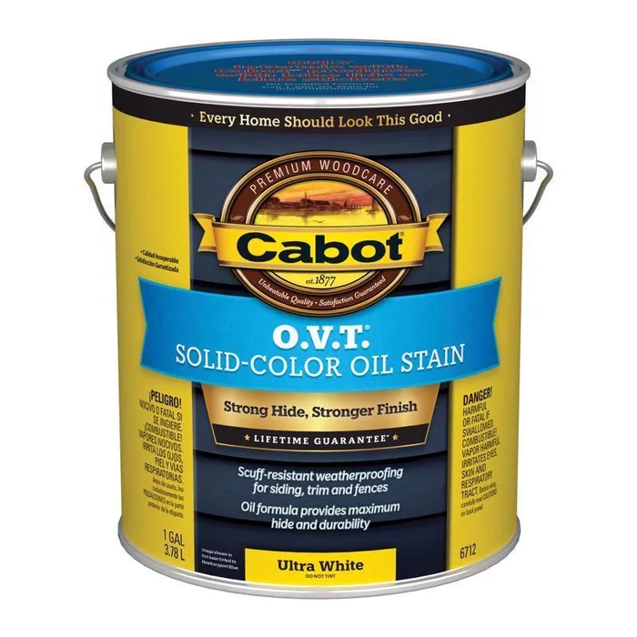 Cabot O.V.T. Low VOC Solid Tintable Ultra White Oil-Based Alkyd Linseed Oil Stain 1 gal (Pack of 4)
