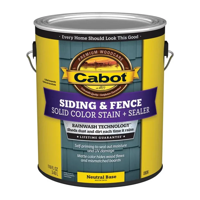 Cabot Siding & Fence Solid Tintable Neutral Base Water-Based Acrylic Stain and Sealer 1 gal (Pack of 4)