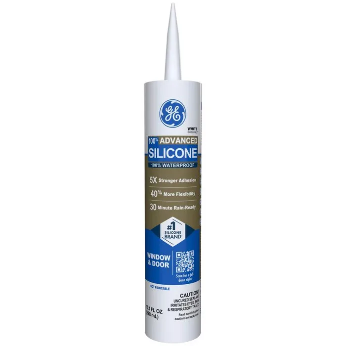 GE Advanced White Silicone 2 Window and Door Caulk Sealant 10.1 oz (Pack of 12)