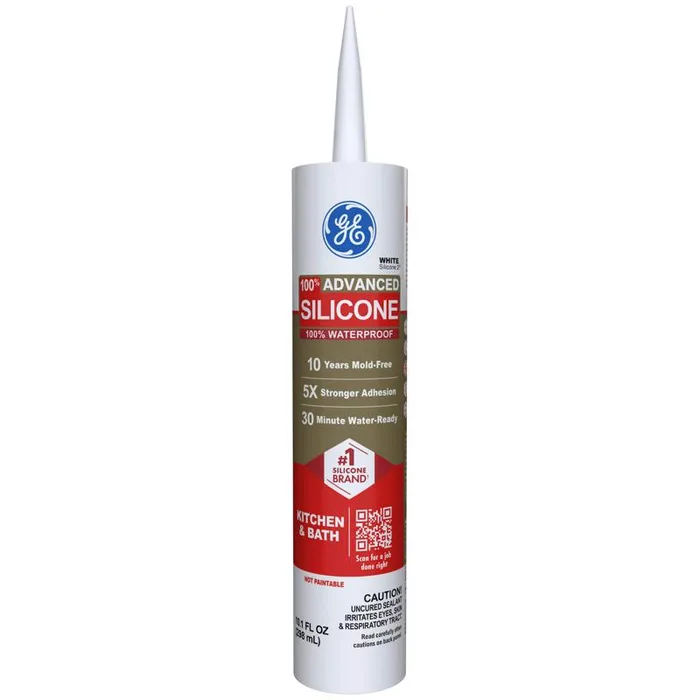 GE Advanced White Silicone 2 Kitchen and Bath Caulk Sealant 10.1 oz (Pack of 12)