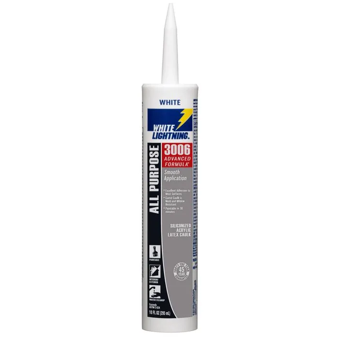 White Lightning 3006 Advanced Formula White Siliconized Acrylic Latex Caulk 10 oz (Pack of 12)