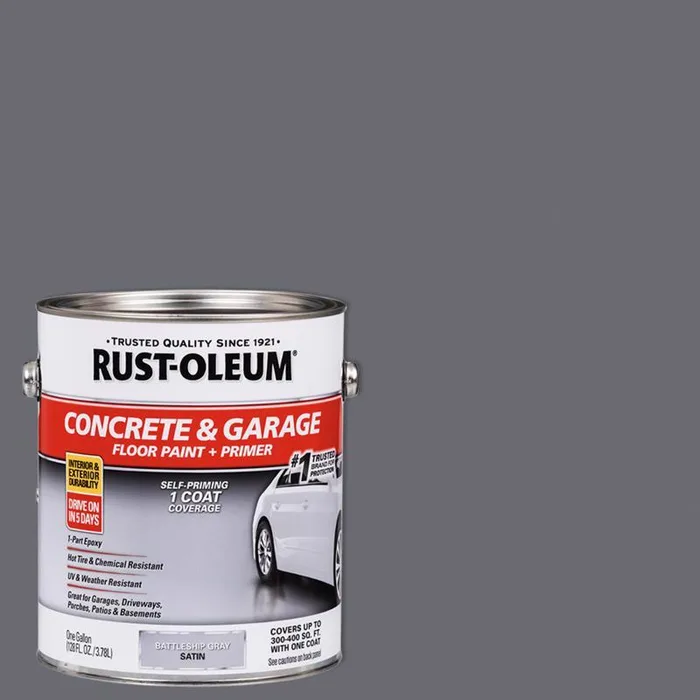 Rust-Oleum Satin Battleship Gray Water-Based Acrylic Concrete and Garage Floor Paint 1 gal (Pack of 2)