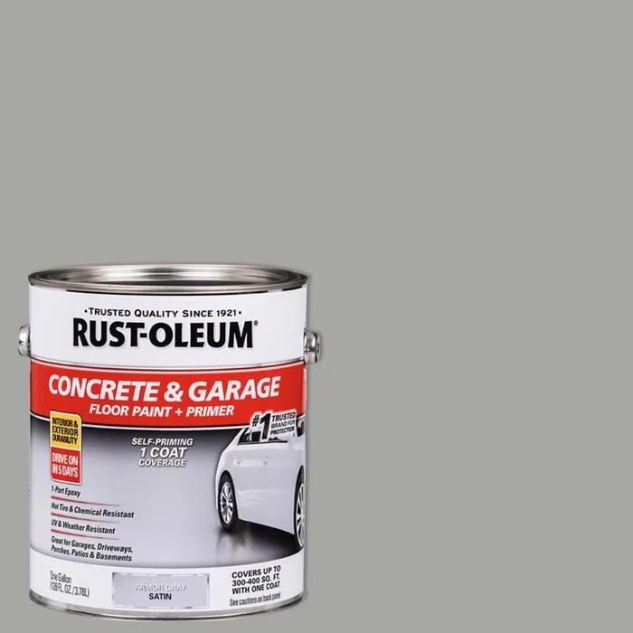 Rust-Oleum Satin Armor Gray Water-Based Acrylic Concrete & Garage Floor Paint 1 gal (Pack of 2)
