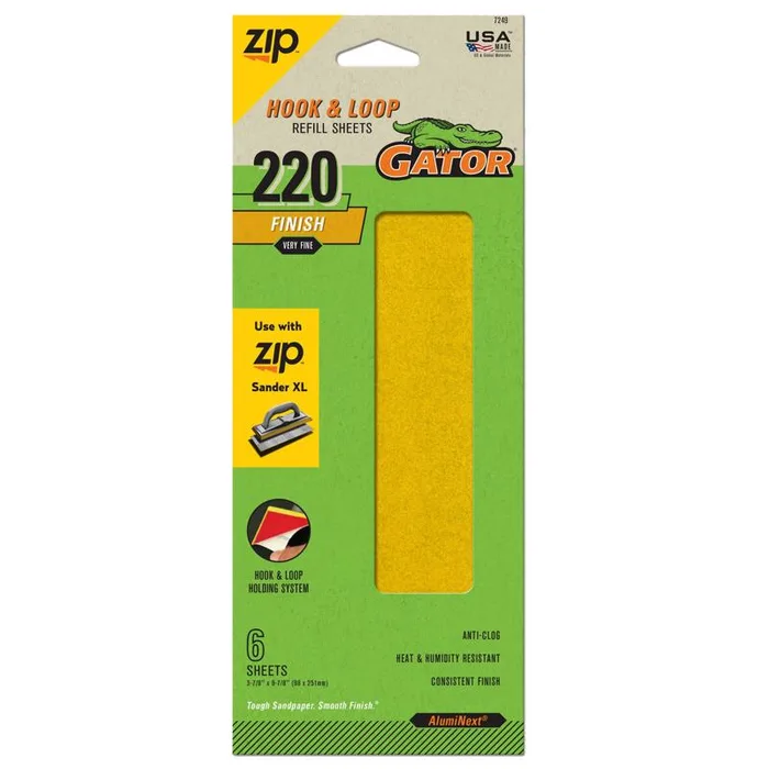 Gator Zip XL 9-1/2 in. L X 3-1/2 in. W 220 Grit Aluminum Oxide Sanding Sheet 6 pk (Pack of 5)
