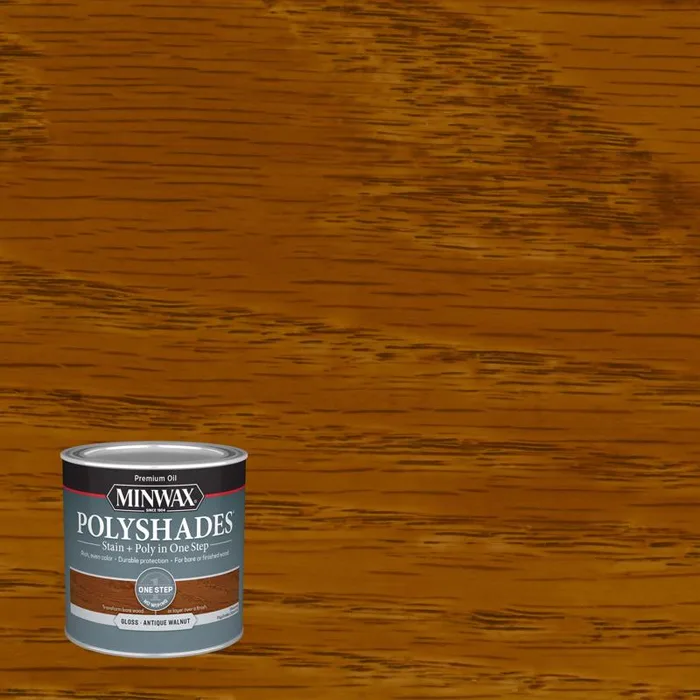 Minwax PolyShades Semi-Transparent Gloss Antique Walnut Stain/Polyurethane Finish 1/2 pt (Pack of 4)