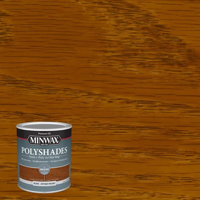 Minwax PolyShades Semi-Transparent Gloss Antique Walnut Oil-Based Stain/Polyurethane Finish 1 qt (Pack of 4)