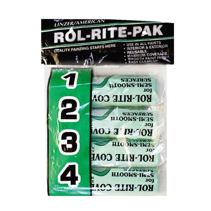 Linzer Rol-Rite-Pak Polyester 9 in. W X 3/8 in. Regular Paint Roller Cover 4 pk (Pack of 6)