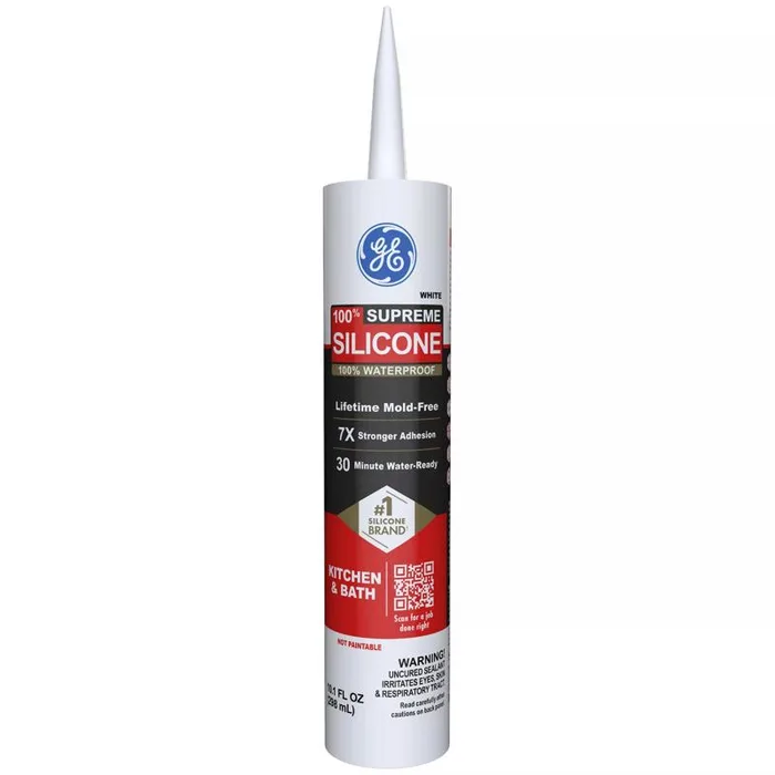 GE Supreme White Supreme Silicone Kitchen and Bath Caulk Sealant 10.1 oz (Pack of 12)