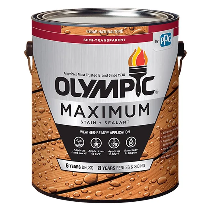 Olympic Maximum Semi-Transparent Semi-Gloss Cedar Natural Tone Oil-Based Acrylic Stain and Sealant 1 (Pack of 4)