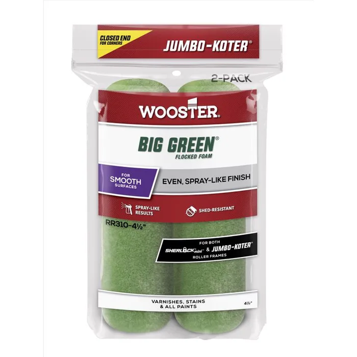 Wooster Big Green Flock Foam 4-1/2 in. W X 3/8 in. Trim Paint Roller Cover 2 pk