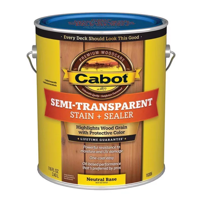 Cabot Semi-Transparent Low VOC Semi-Transparent Tintable Neutral Base Oil-Based Alkyd Stain and Seal (Pack of 4)