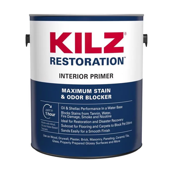 KILZ Restoration White Flat Water-Based Acrylic Modified Epoxy Stain and Odor Blocking Primer 1 gal (Pack of 4)
