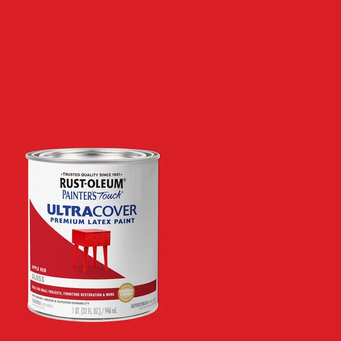 Rust-Oleum Painters Touch Ultra Cover Gloss Apple Red Water-Based Paint Exterior and Interior 1 qt (Pack of 2)