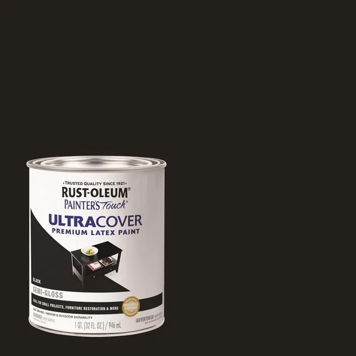 Rust-Oleum Painters Touch Ultra Cover Semi-Gloss Black Water-Based Paint Exterior and Interior 1 qt (Pack of 2)