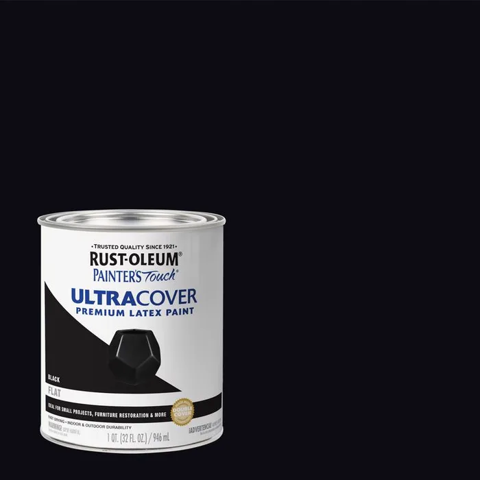 Rust-Oleum Painters Touch Ultra Cover Flat Black Water-Based Paint Exterior and Interior 1 qt (Pack of 2)